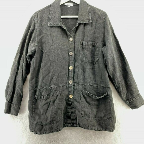 Focus 100% Linen Lagenlook Jacket Oversized Womens Small Pockets Boho Hippie - Picture 1 of 10